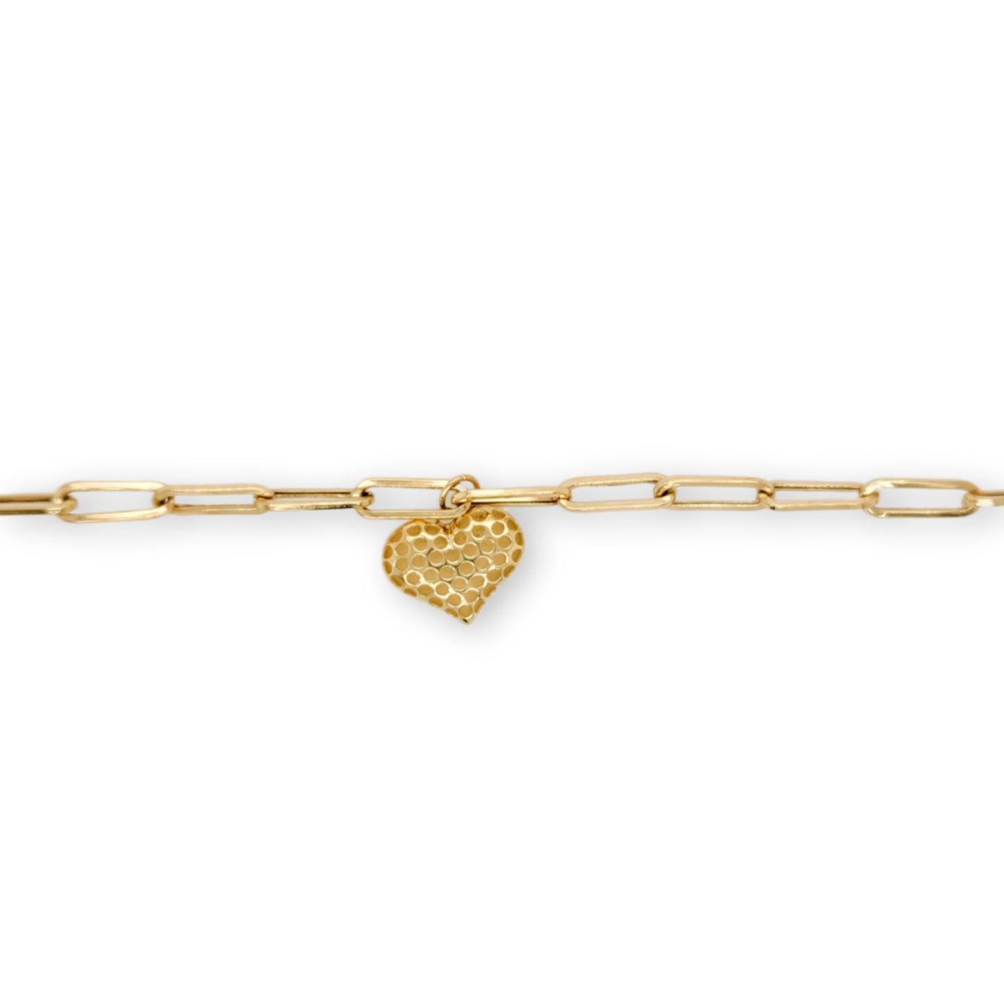 14k Gold Paperclip Bracelet With Center Hanging Heart