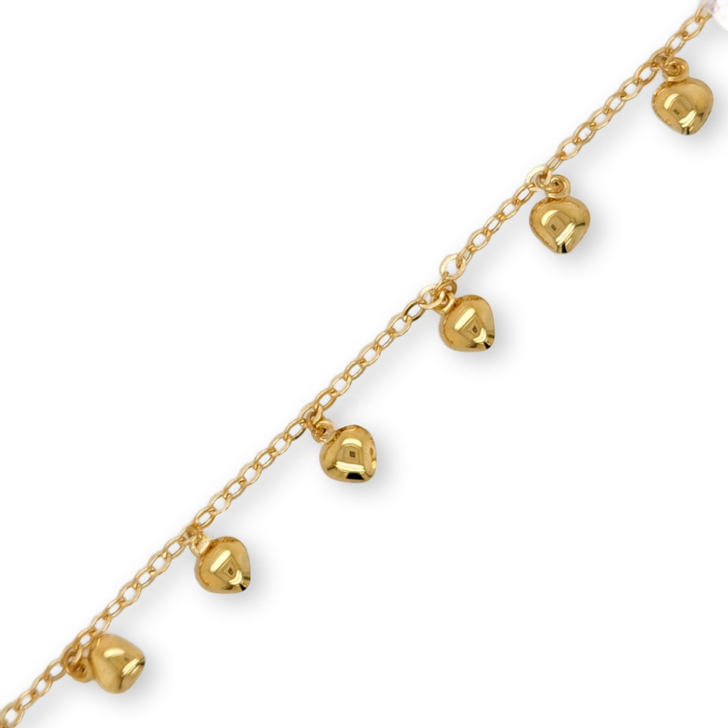 14k Gold Hanging Puffy Hearts Bracelet