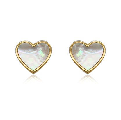 14K Gold 13mm Mother of Pearl Heart Stud Earring