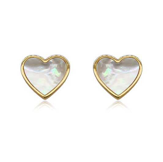 14K Gold 13mm Mother of Pearl Heart Stud Earring