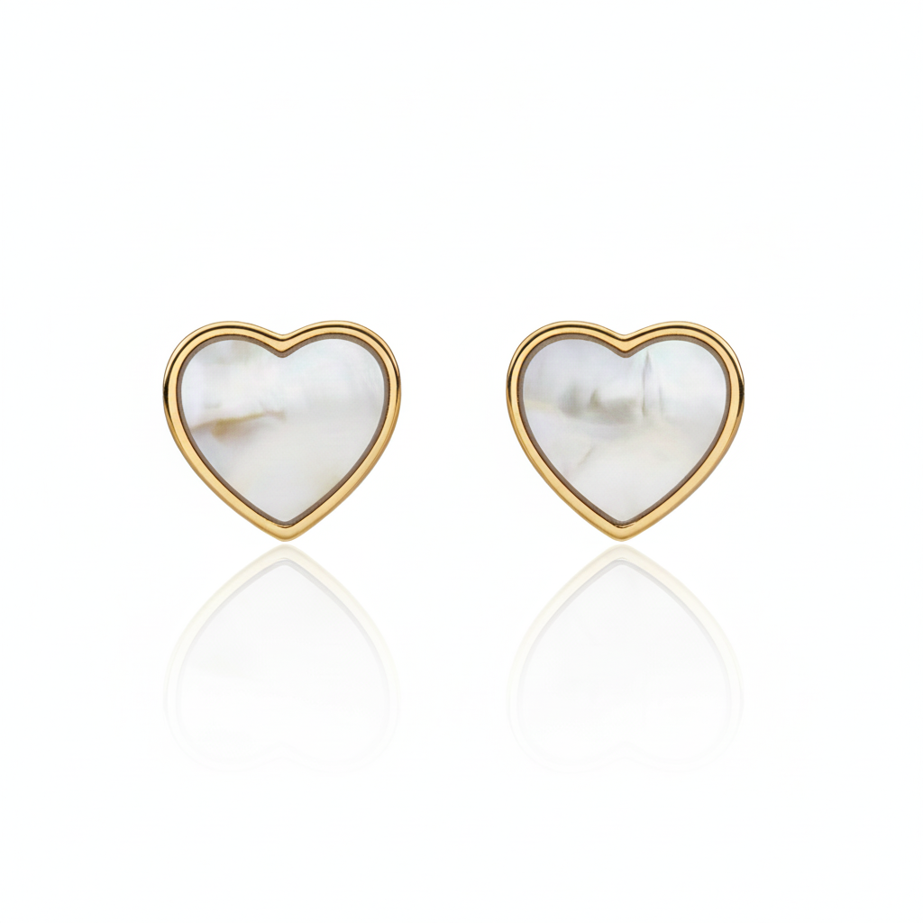 14K Gold 13mm Mother of Pearl Heart Stud Earring