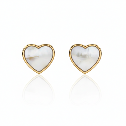 14K Gold 13mm Mother of Pearl Heart Stud Earring