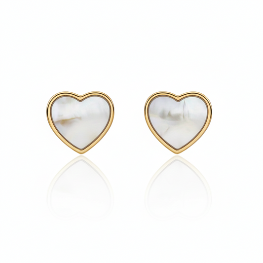 14K Gold 13mm Mother of Pearl Heart Stud Earring