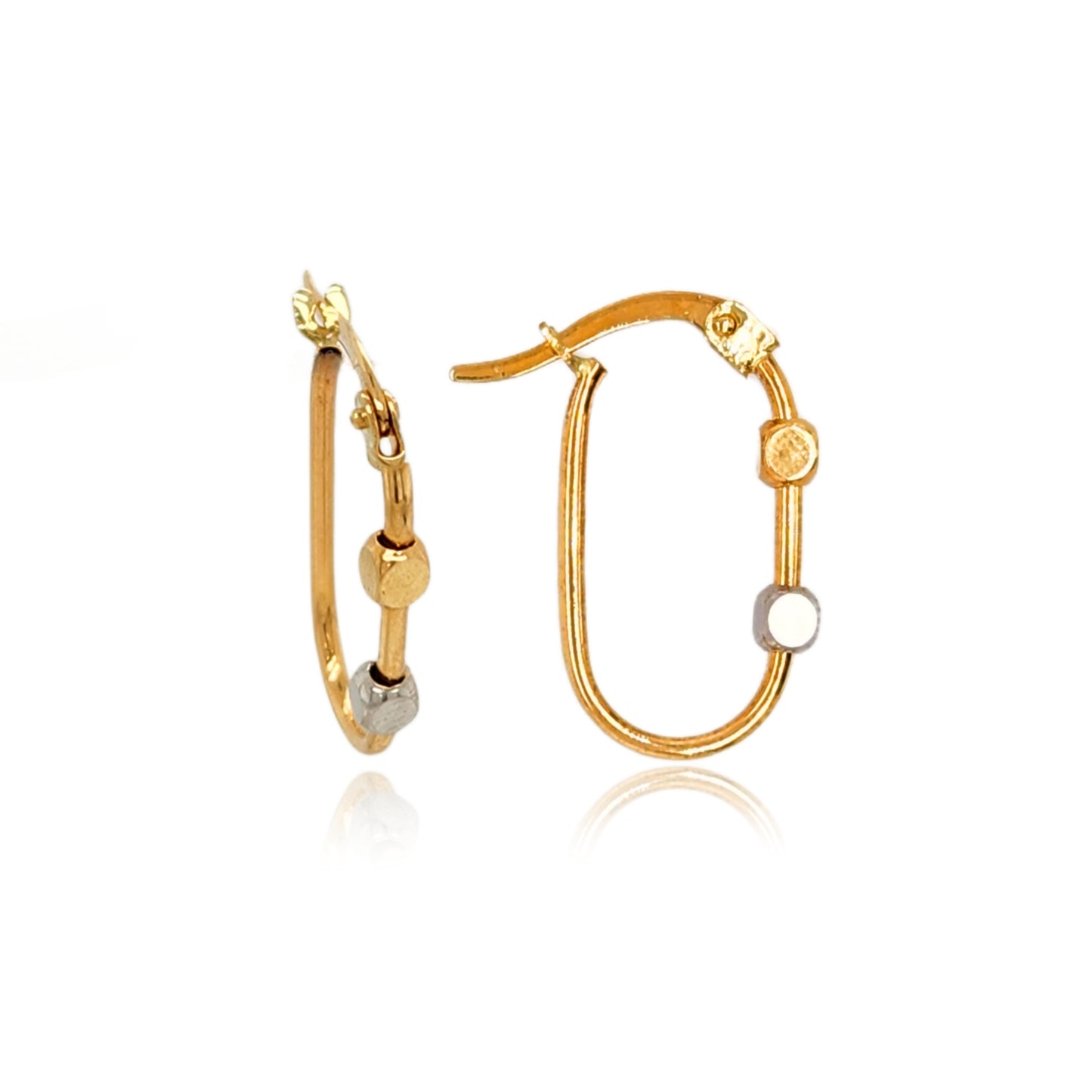 14k Gold Balls on Small Oval Hoop Earrings