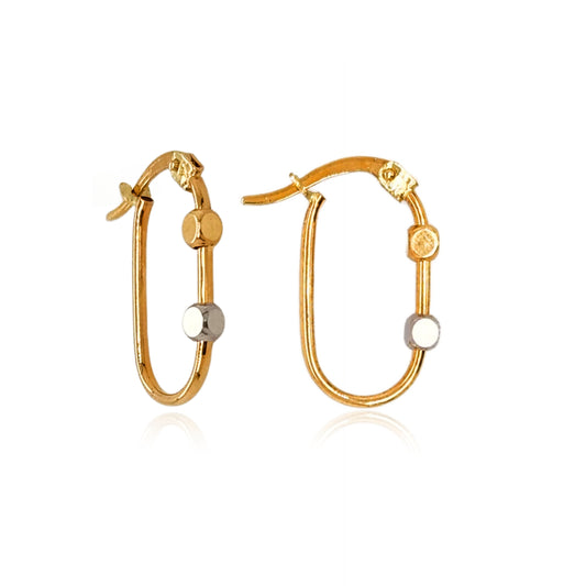 14k Gold Balls on Small Oval Hoop Earrings