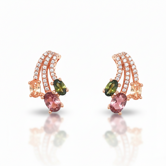 Rose Gold Plated Sterling Silver Multicolored Stud Earrings