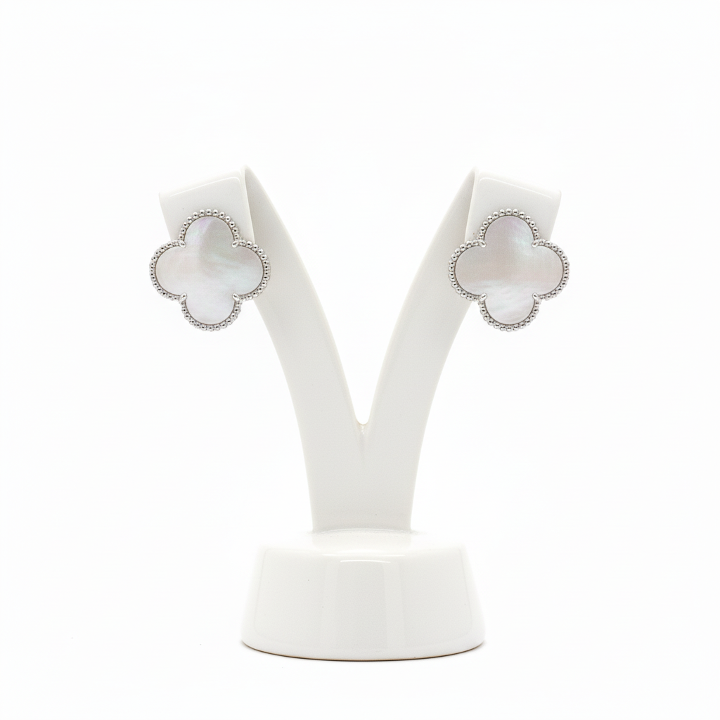 Sterling Silver Large Clover Mother of Pearl Stud Earring