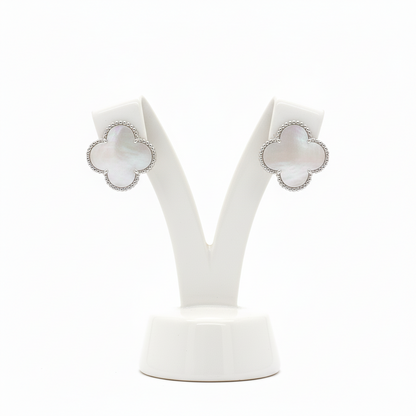 Sterling Silver Large Clover Mother of Pearl Stud Earring