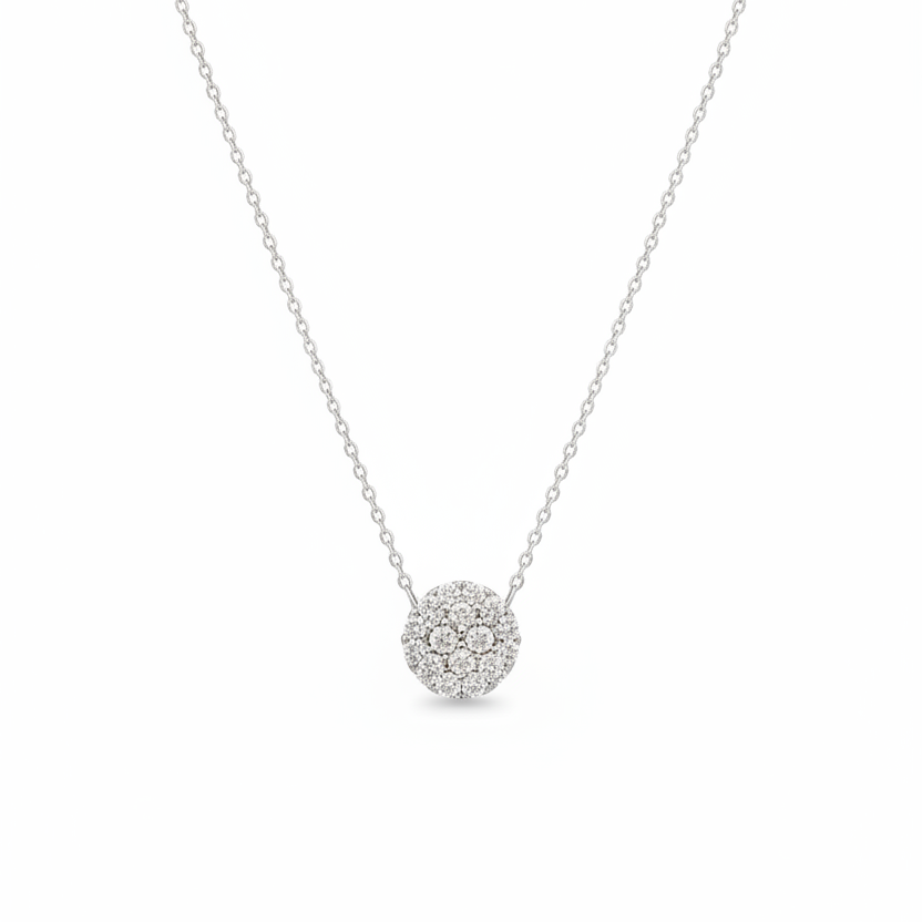 18k Gold Small Pave Diamond Solitaire Necklace