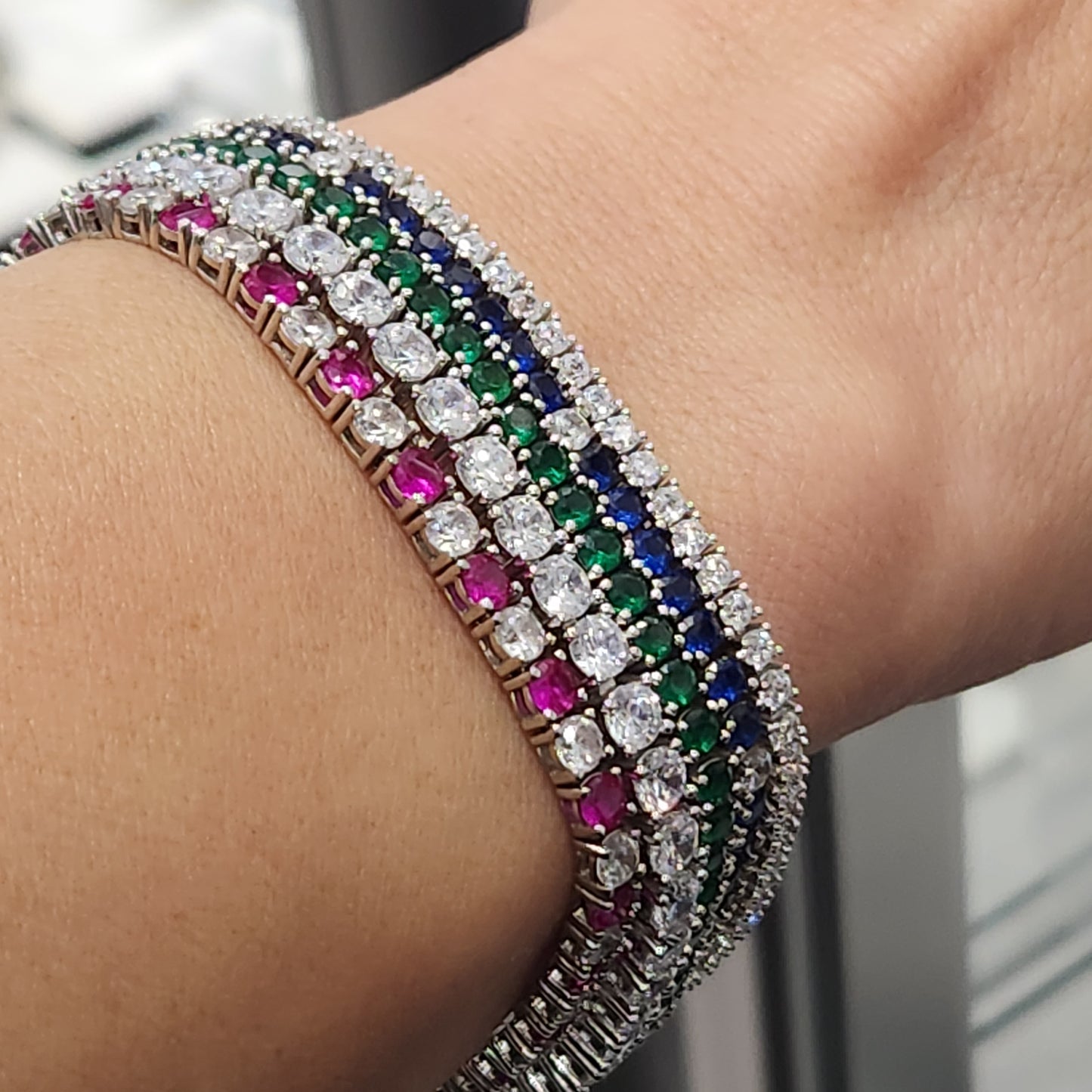 Sterling Silver Alternating Color CZ Bracelet