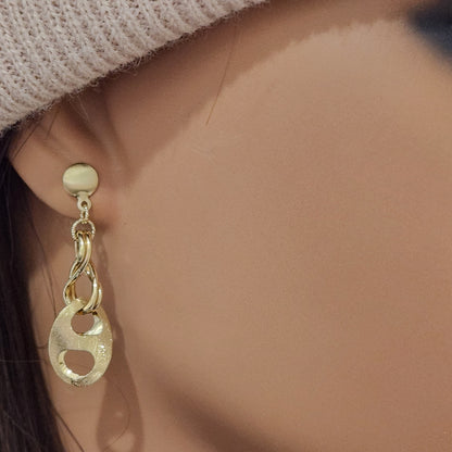 14K Brushed Gold Dangling Diamond Cut Earrings