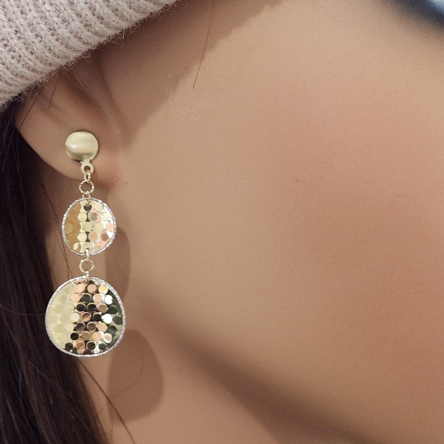 14K Gold Double Circle Diamond Cut Earrings