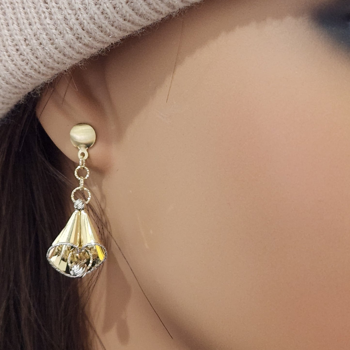 14K Gold Dangling Wrap Around Shape Diamond Cut  Earrings