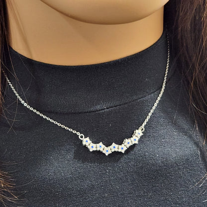 Sterling Silver 9 Linked Stars Bar Necklace