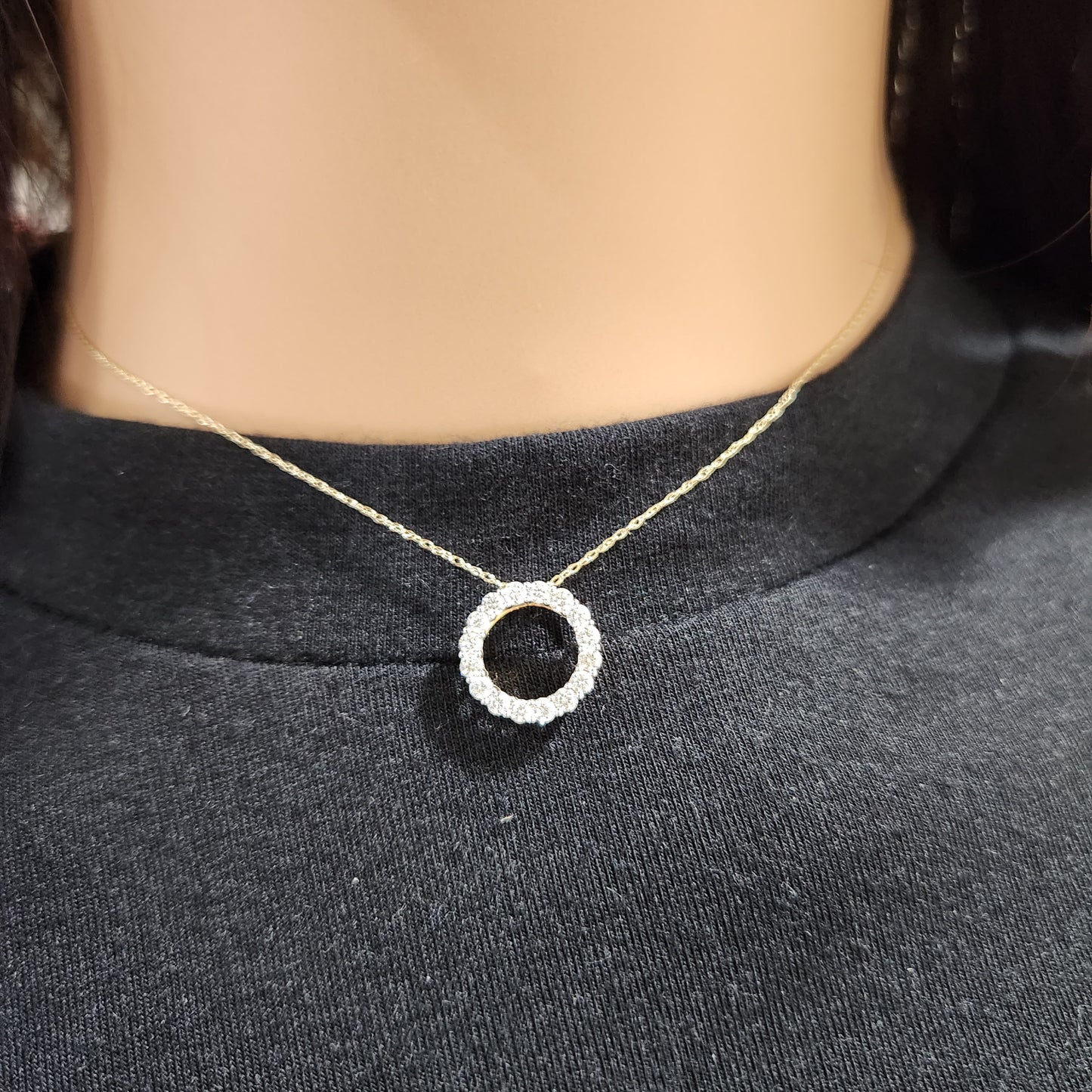 14K Gold Circle Diamond Necklace