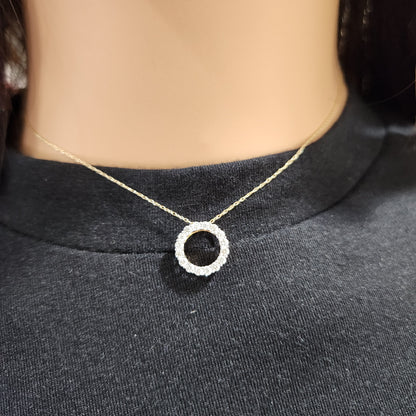 14K Gold Circle Diamond Necklace