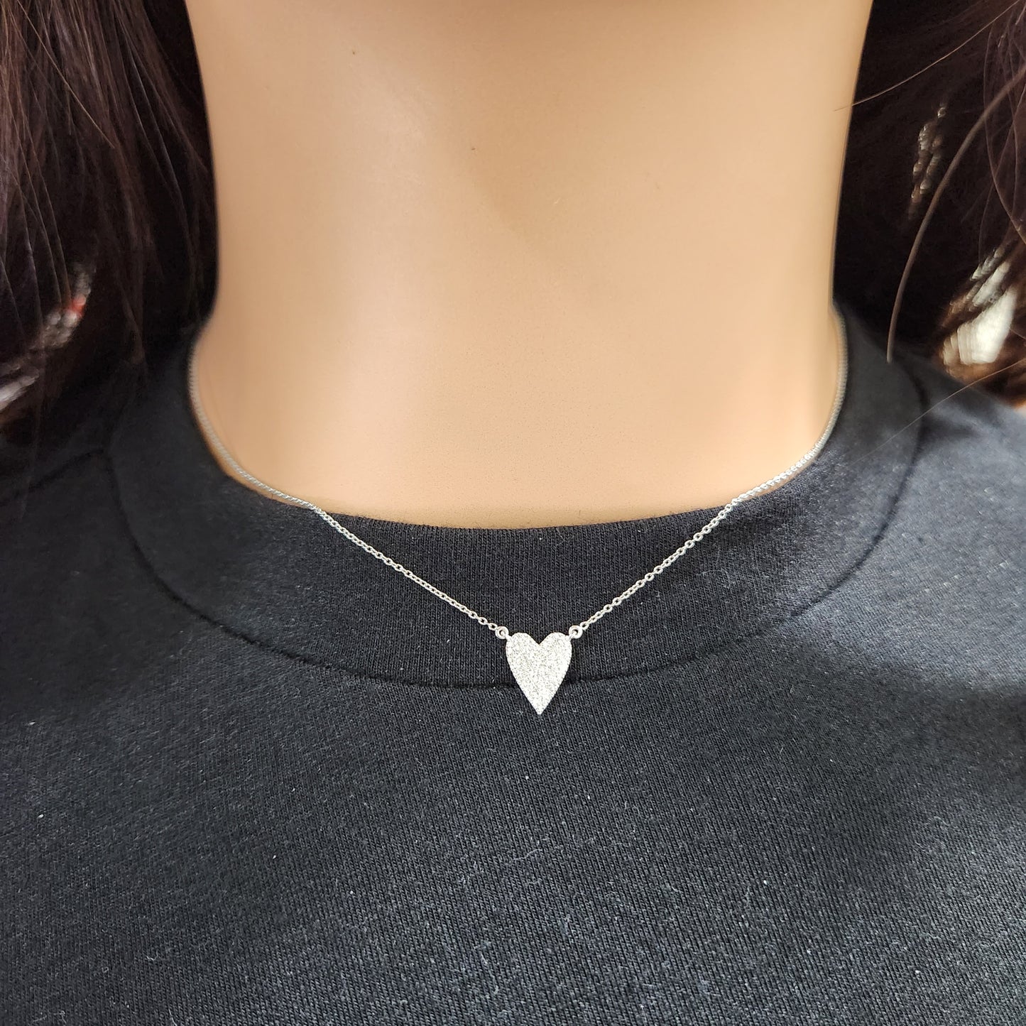 10K White Gold Small Micropave Diamond Heart Necklace