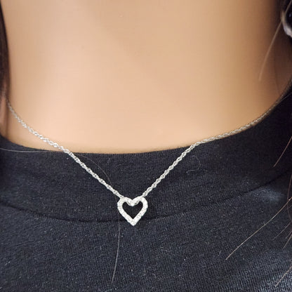 14K White Gold Small Diamond Heart Necklace