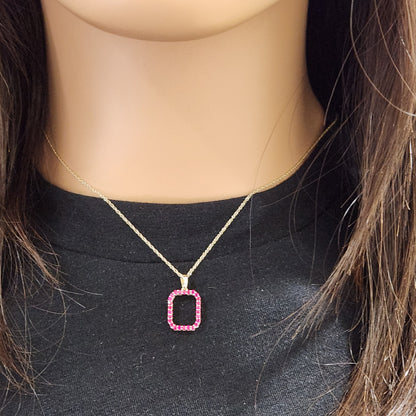 10K Gold Rectangular Sapphire or Ruby Pendant Necklace