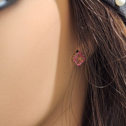 10K Gold Ruby or Sapphire Clover Outline Stud Earrings