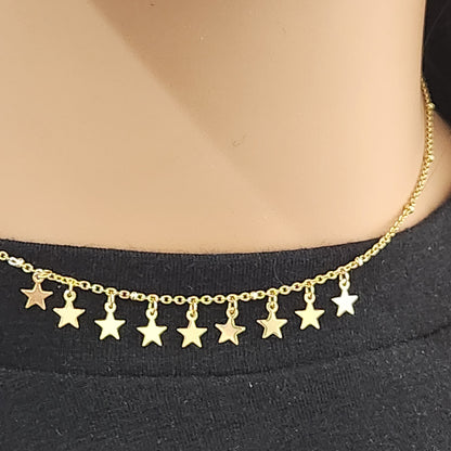 Sterling Silver Gold Plated Dangling Stars Necklace