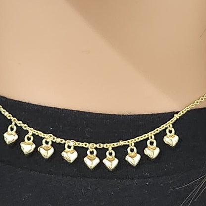 Sterling Silver Gold Plated Dangling Hearts Necklace