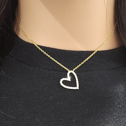 Sterling Silver 16mm Angled Heart On Adjustable Chain Necklace