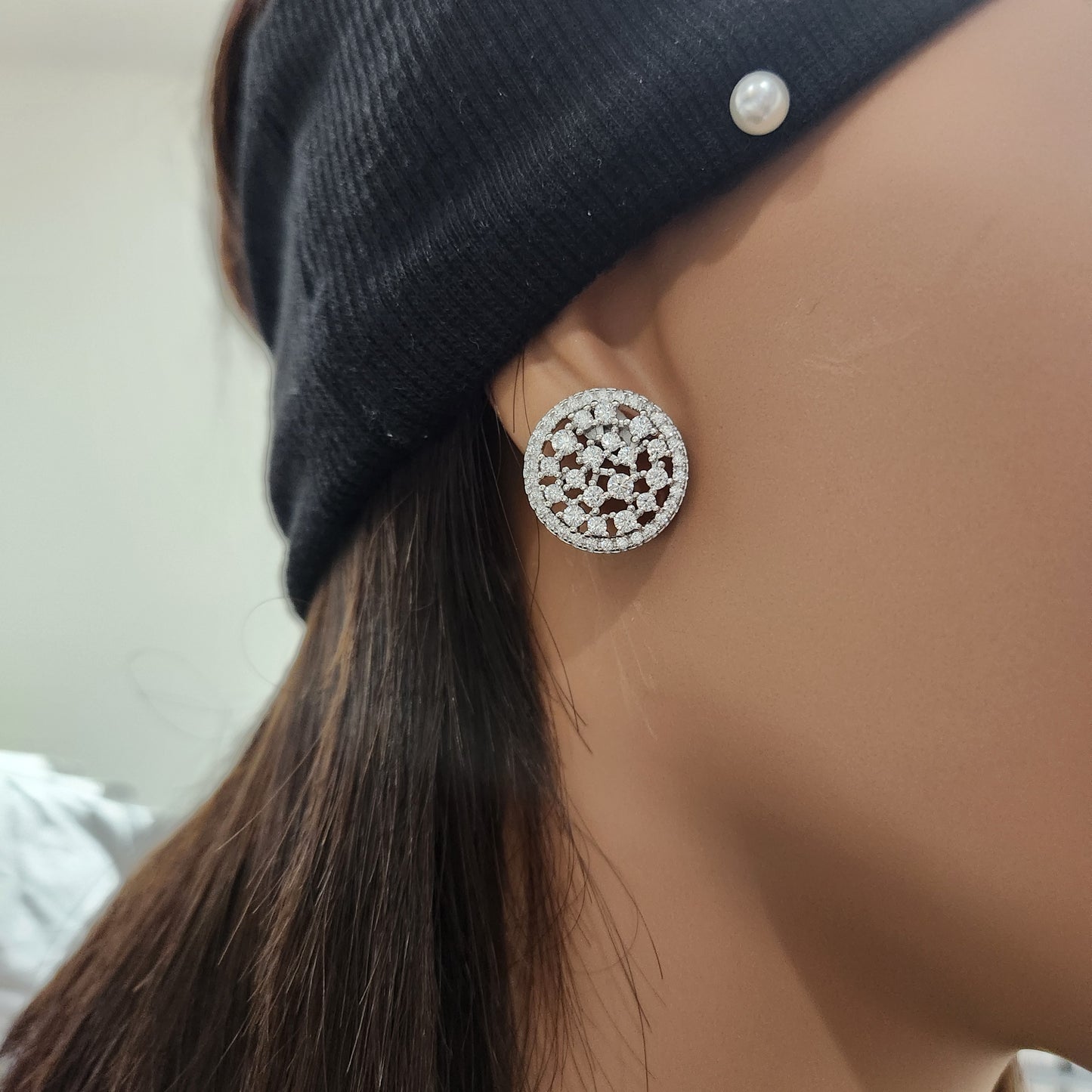 Sterling Silver Sprinkled Round Stud Earring