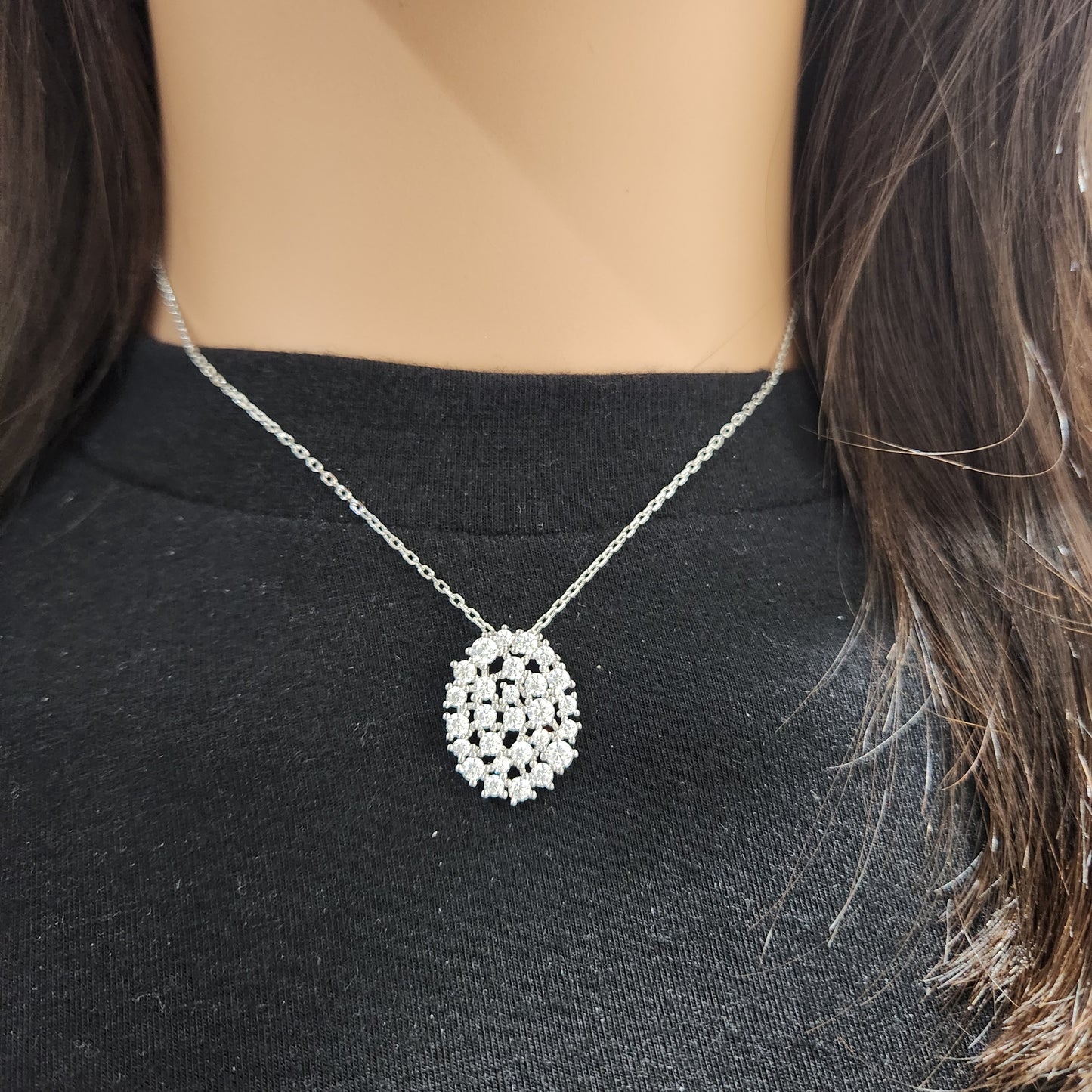 Sterling Silver Oval Sprinkled CZ Necklace