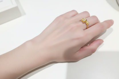 Gold Plated Sterling Silver Shiny Double Flower With CZ Size 8 Ring