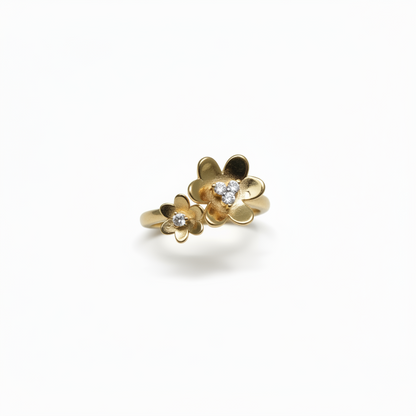 Gold Plated Sterling Silver Shiny Double Flower With CZ Size 8 Ring