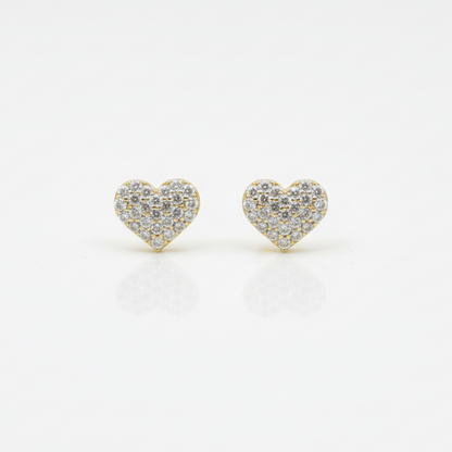 14k Gold Micropave CZ Heart Stud Earrings with Screwback
