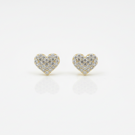 14k Gold Micropave CZ Heart Stud Earrings with Screwback