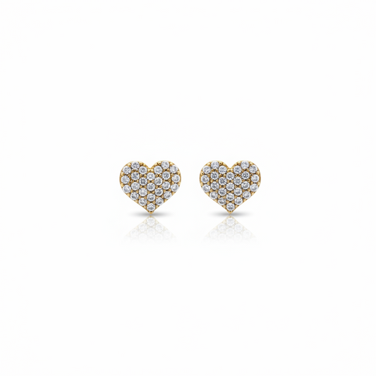 14k Gold Micropave CZ Heart Stud Earrings with Screwback
