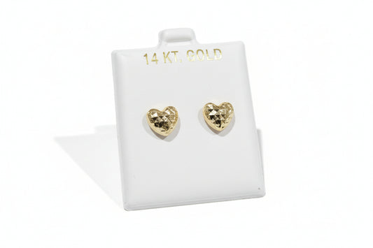 14K Gold Hammered Heart Stud Earrings
