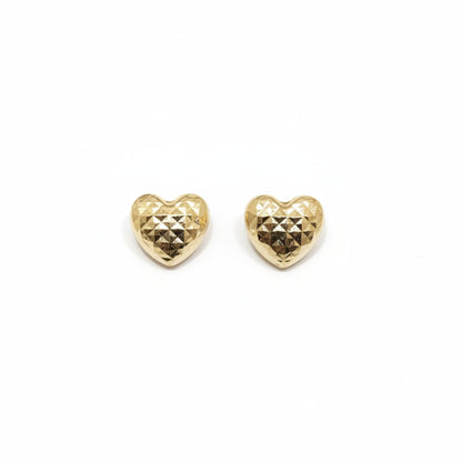 14K Gold Hammered Heart Stud Earrings