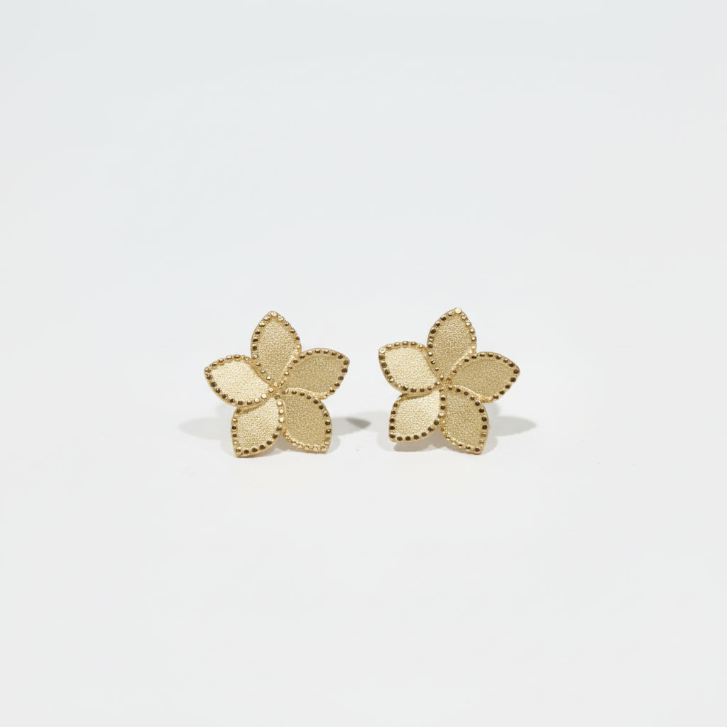 14K Brushed Gold Diamond-Cut Flower Stud Earrings