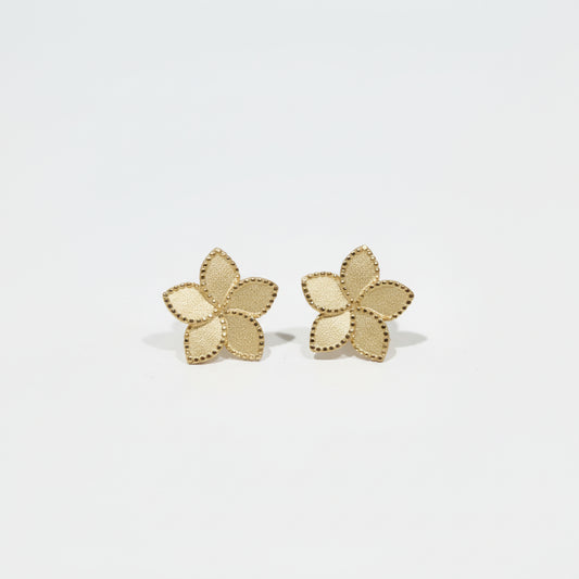 14K Brushed Gold Diamond-Cut Flower Stud Earrings