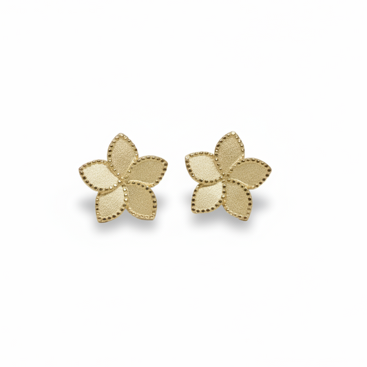 14K Brushed Gold Diamond-Cut Flower Stud Earrings
