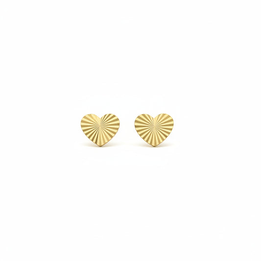14K Gold Sunburst Heart Stud Earrings - Screwback