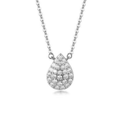 Sterling Silver Micropave CZ Pear Shaped Solitaire Necklace