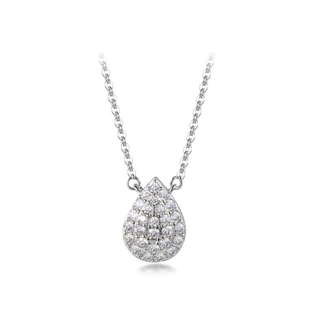 Sterling Silver Micropave CZ Pear Shaped Solitaire Necklace