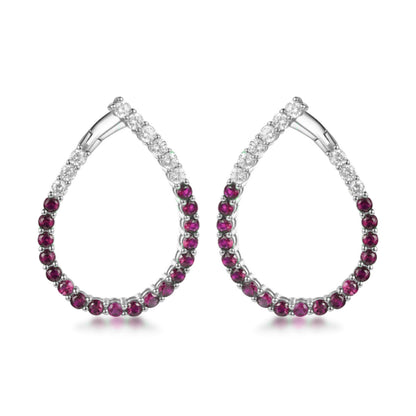 Sterling Silver Clear and Sapphire or Ruby CZ Front Back Teardrop Earrings