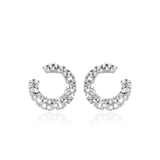 Sterling Silver Round Front Back CZ Earrings