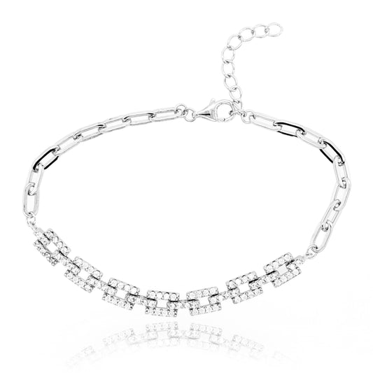 Sterling Silver Elegant CZ Diamond Rectangles Bracelet
