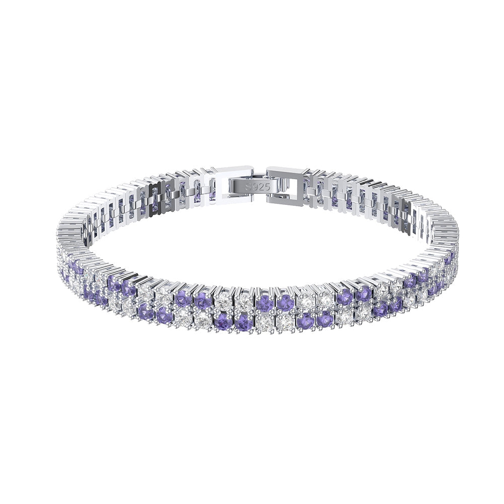 Sterling Silver Double Row CZ Bracelet With Fold Over Clasp