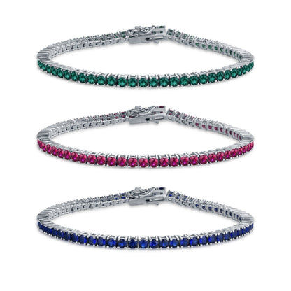 Sterling Silver Ruby, Emerald, Sapphire, Violet, or Black Colored CZ Tennis Bracelets