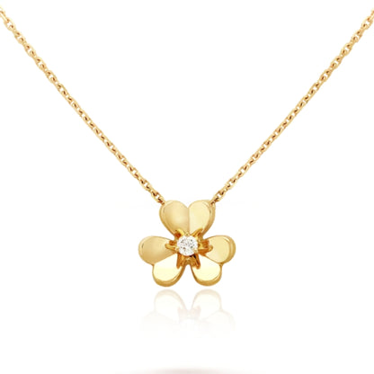 Gold Plated Sterling Silver Three Leaf Flower With Center CZ Necklace