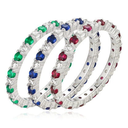 Rhodium Plated Sterling Silver Alternating Clear and Colorful CZ Eternity Band Ring