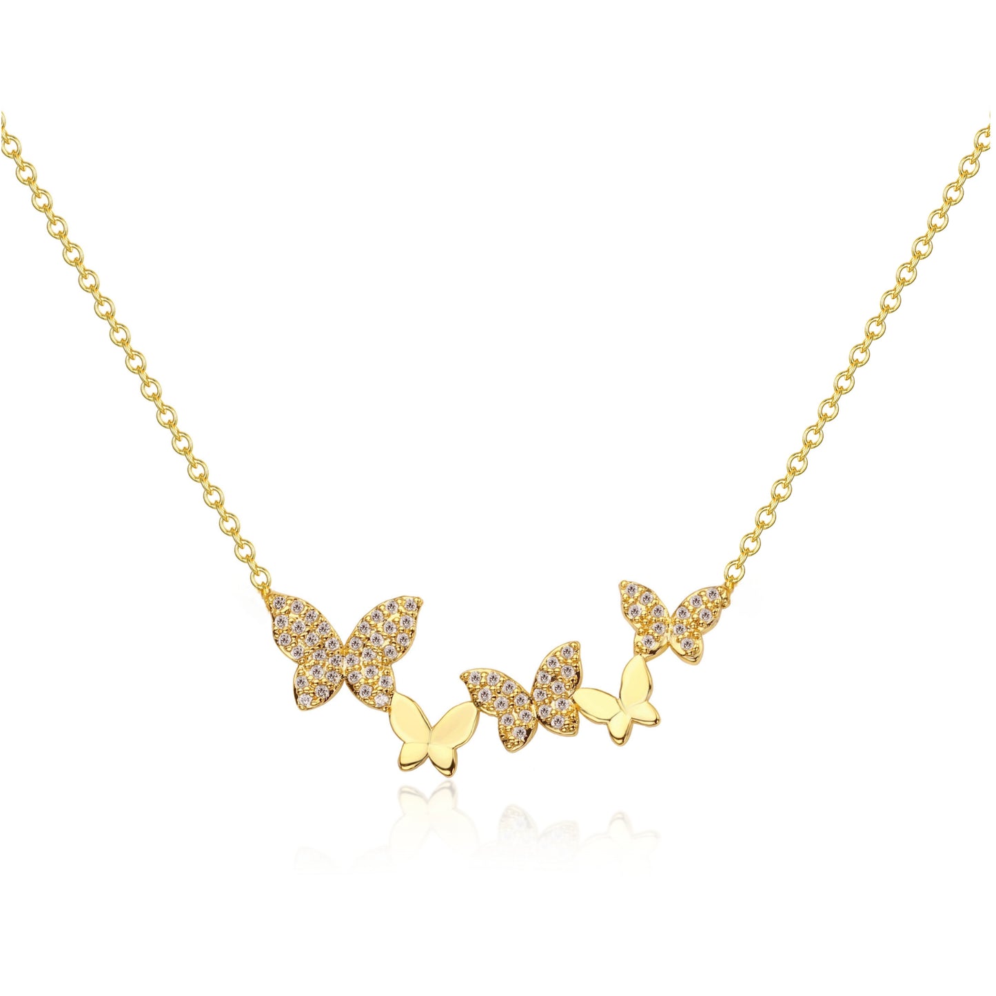 Sterling Silver 5 Butterfly Micropave Necklace